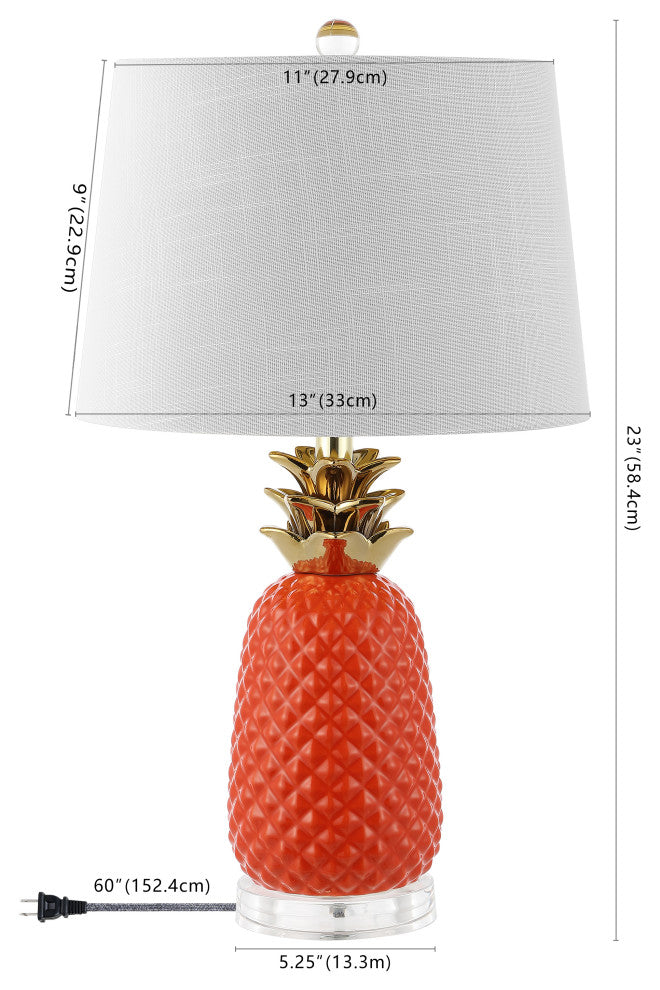Pineapple 23'' Classic Vintage Ceramic LED Table Lamp, Orange