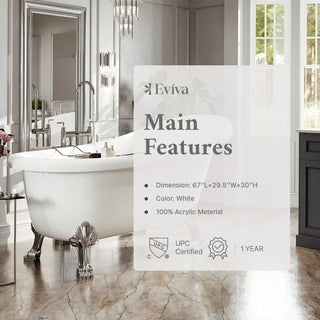 Eviva Stella 67 in. White Acrylic Clawfoot Bathtub