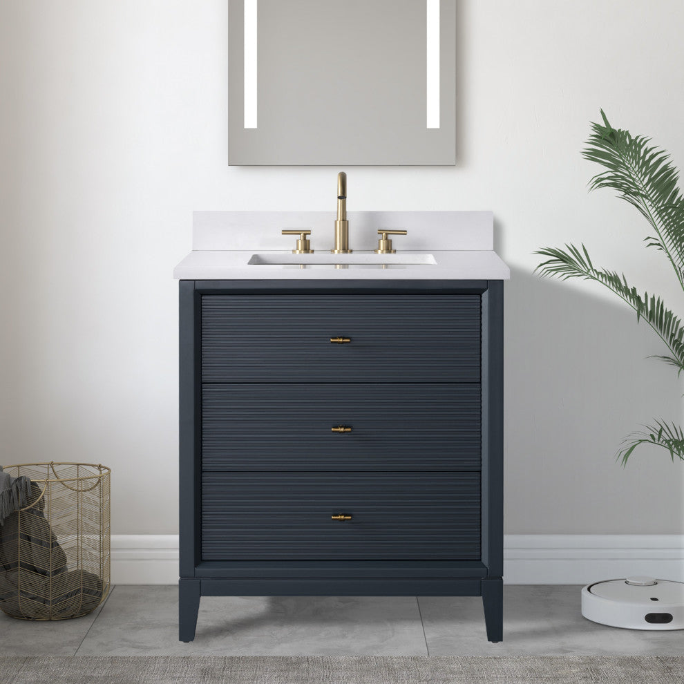 Vanity Art Bathroom Vanity with Engineered Marble Top and Sink, Vintage Spruce Blue, 30", Golden Brushed