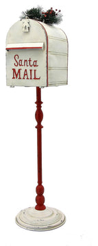 Standing "Santa's Mail" Christmas Mailbox With Light-Up Wreath, Antique White