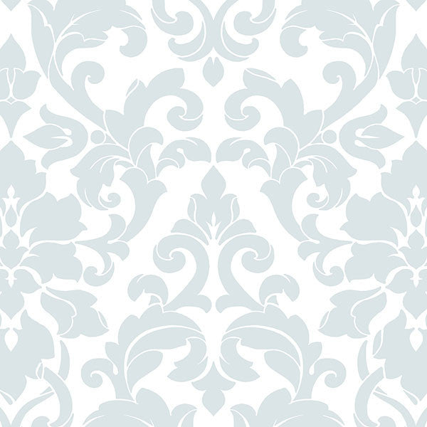 Modern Damask Wallpaper, Aqua and White, Bolt