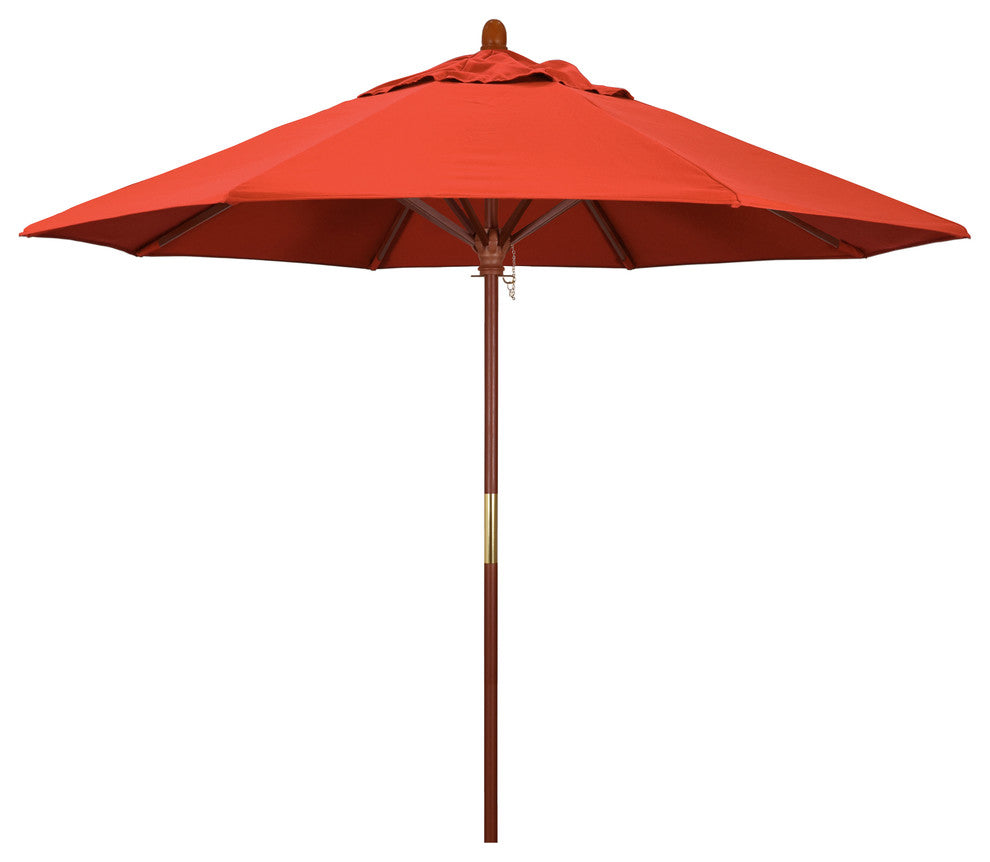 9' Square Push Lift Wood Umbrella, Olefin, Sunset