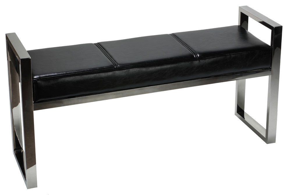 Cortesi Home Holden Contemporary Metal Entryway Bench, Black Faux Leather