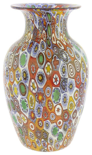 GlassOfVenice Murano Glass Golden Quilt Millefiori Urn Vase