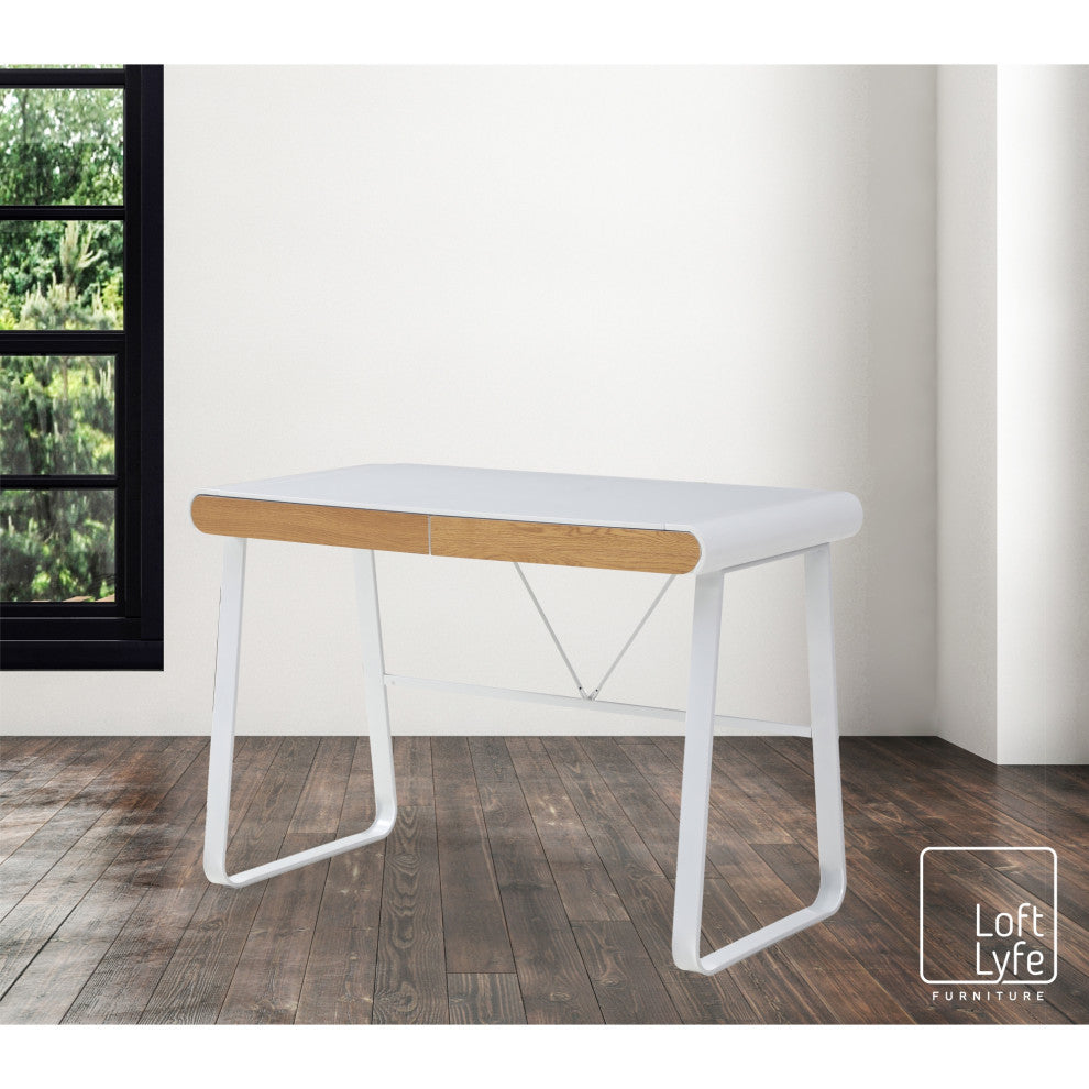 Loft Lyfe Nila Desk, 2 Storage Drawers, White 43.3Lx21.6Wx30H
