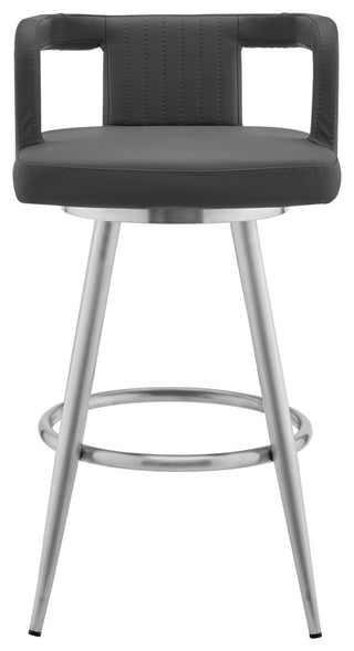 Gabriele 26" Gray Faux Leather and Brushed Stainless Steel Swivel Bar Stool