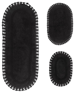 Hampton Crochet Reversible Bath Rug Set, 3-Piece Set With Runner, Gray