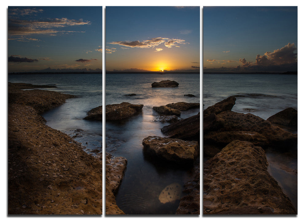 "Rocky Sydney Beach at Sunset" Canvas Wall Art, 3 Panels, 36"x28"