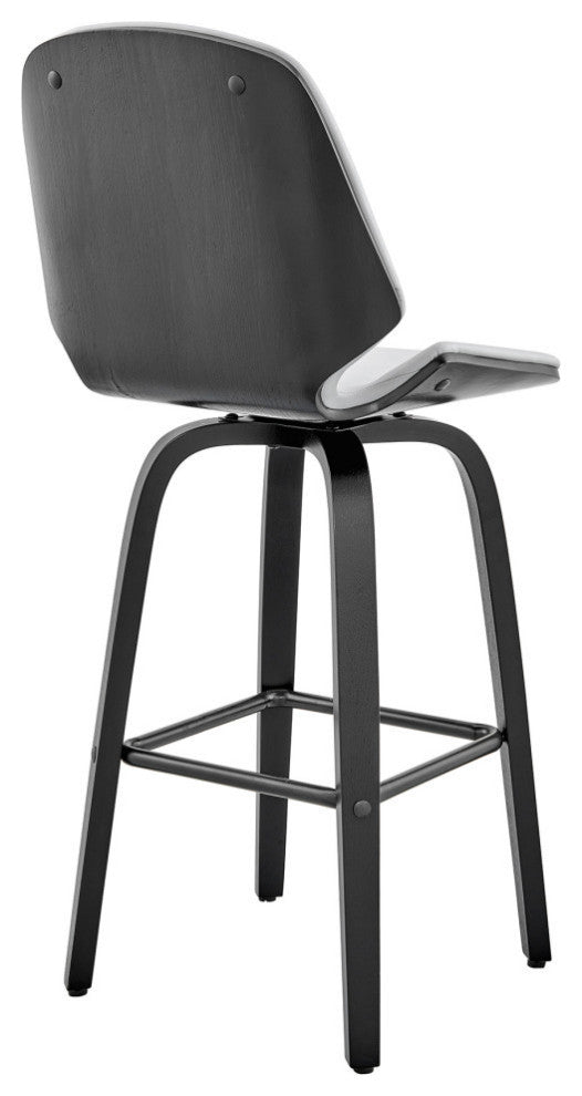 Arabela Faux Leather and Wood Swivel Bar Stool, Gray and Black
