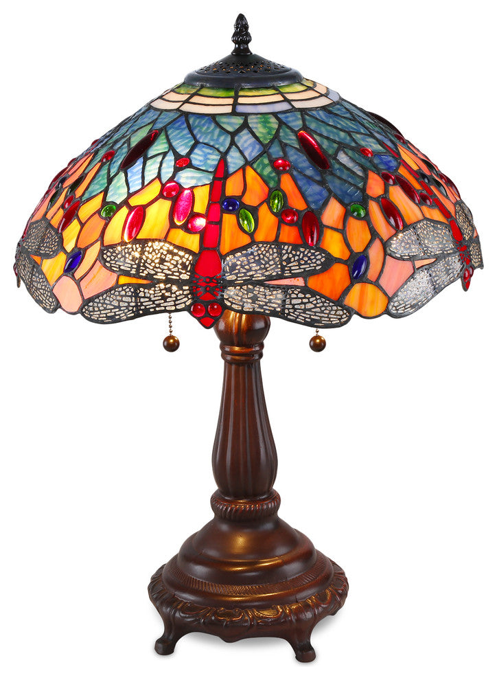 Serena d'italia Tiffany 2-Light Red Dragonfly 25" Table Lamp
