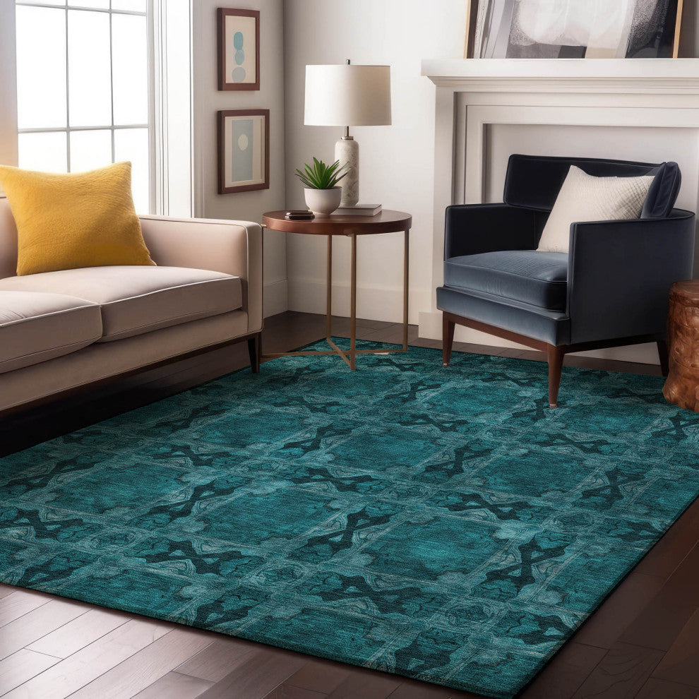 Premium Machine Washable Mayfield AMF564 Teal 5' x 7'6" Rug