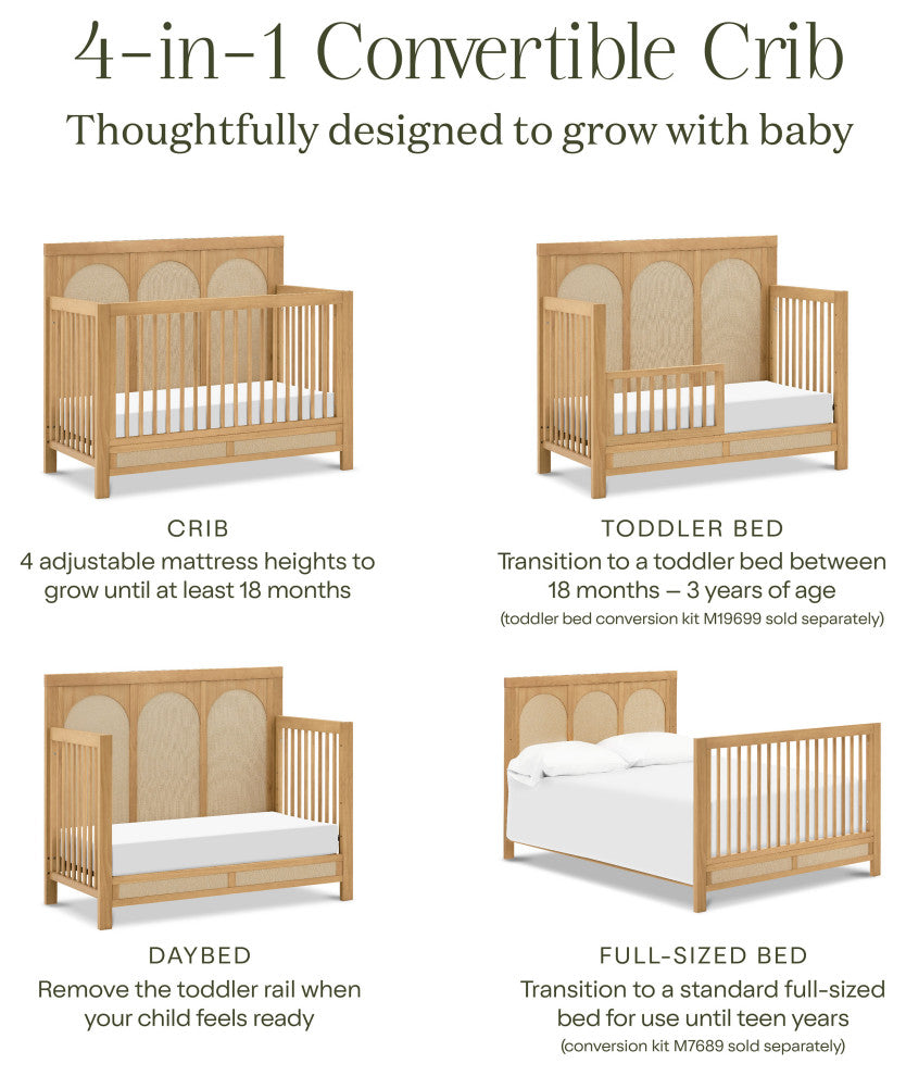 Eloise 4-in-1 Convertible Crib, Honey and Performance Sand Eco-Weave