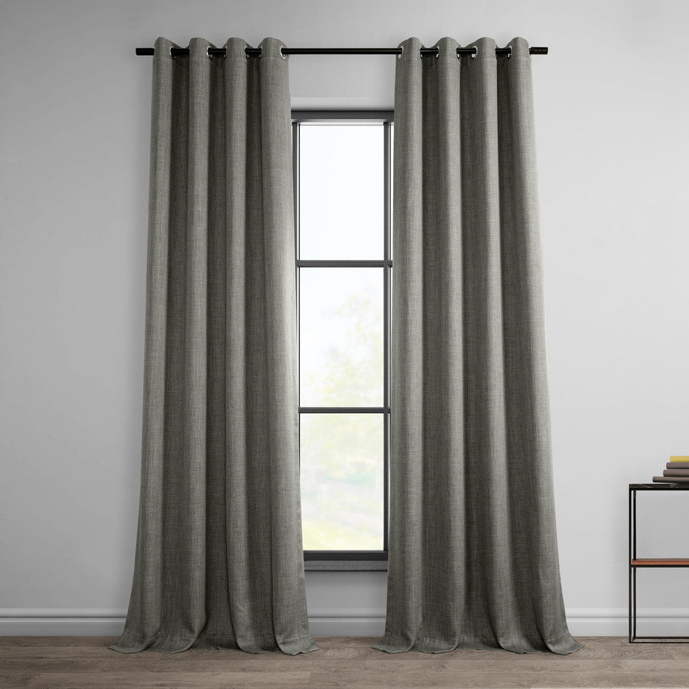 Faux Linen Grommet Room Darkening Curtain Single Panel, Blazer Grey, 50w X 96l