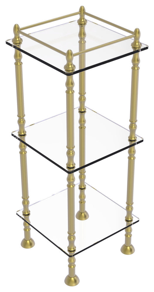Three Tier Etagere with 14" x 14" Shelves, Satin Brass