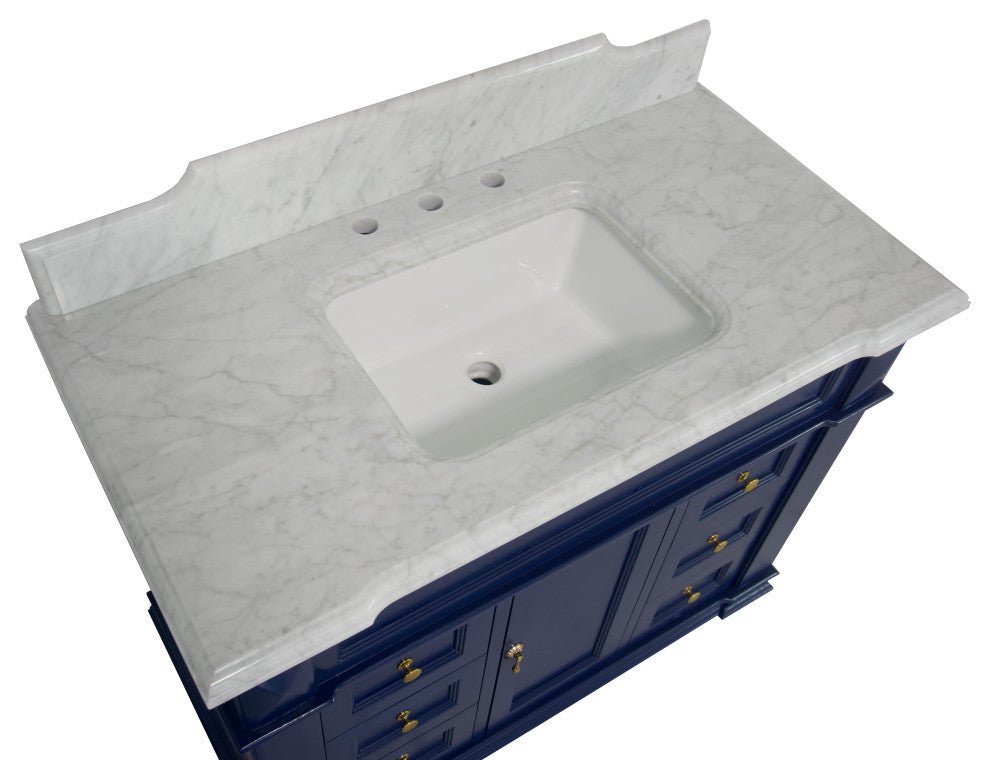 Elizabeth 42" Bathroom Vanity, Royal Blue, Carrara Marble