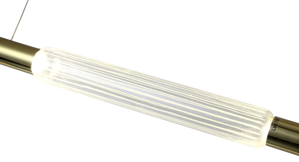 Gold Metal LED Chandelier With Clear Glass Linear