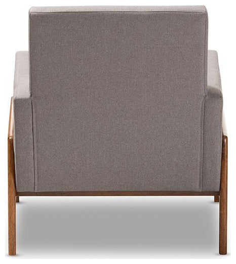 Perris Mid-Century Modern Gray Upholstered Walnut Wood Lounge Chair