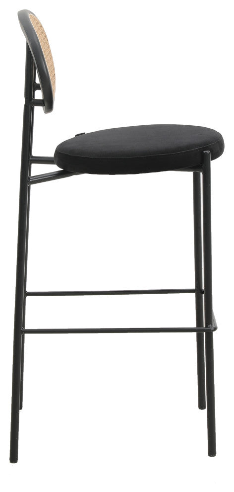 LeisureMod Euston Wicker Bar Stool With Black Steel Frame and Footrest, Black