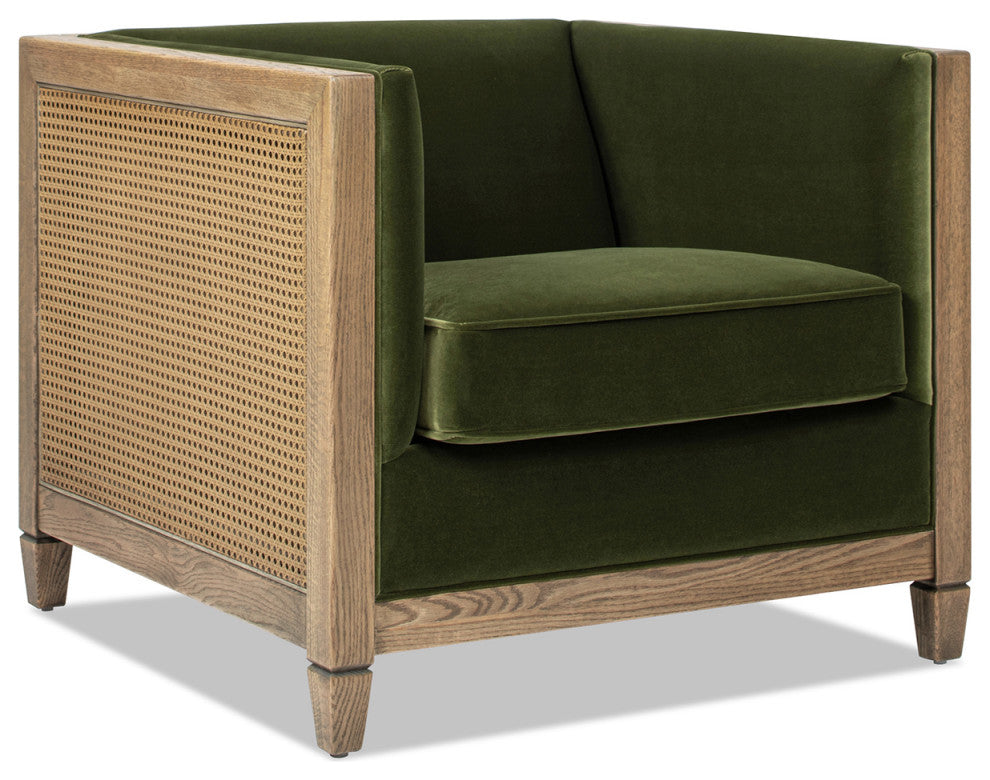 Georgia 34" Cane Rattan Tuxedo Armchair, Olive Green