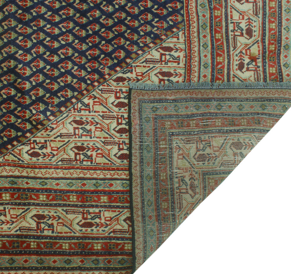 Fine Vintage Distressed Rachael Navy/Beige Rug, 7'2x10'0