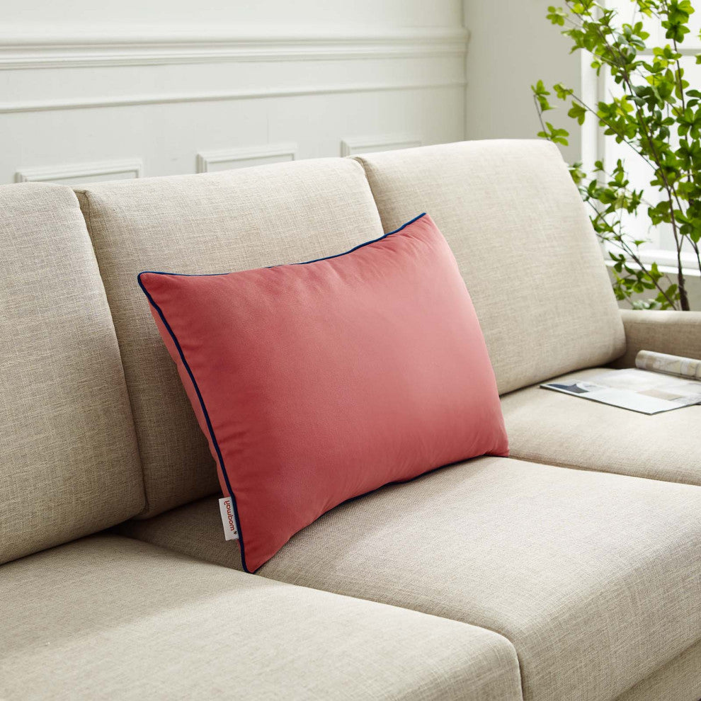 Accent Throw Pillow, Velvet, Red, Modern, Living Lounge Hotel Lobby Hospitality