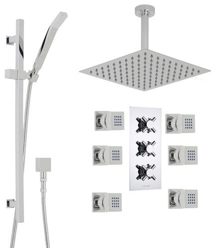 Reno Chrome Ceiling Mount Shower Head Set With 6 Body Massage Shower Jets