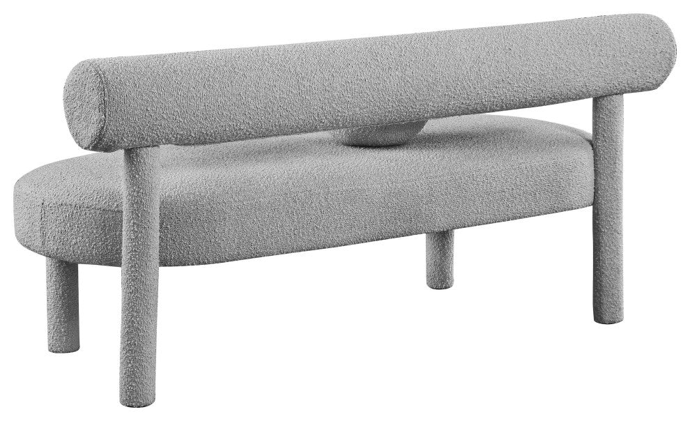 Parlor Boucle Fabric Upholstered Bench, Gray
