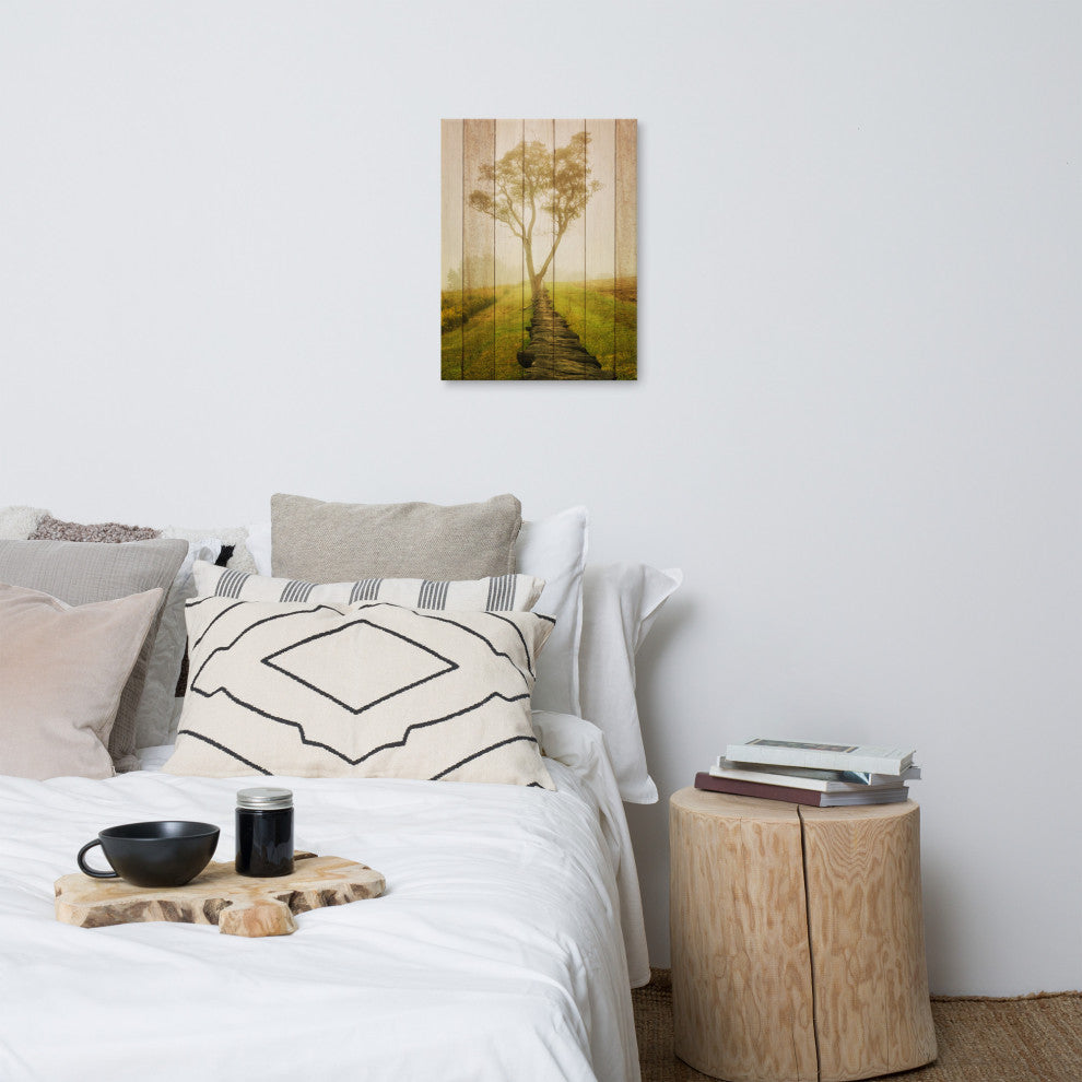 Faux Wood Calming Morning Landscape Photo Canvas Prints, 18" X 24"