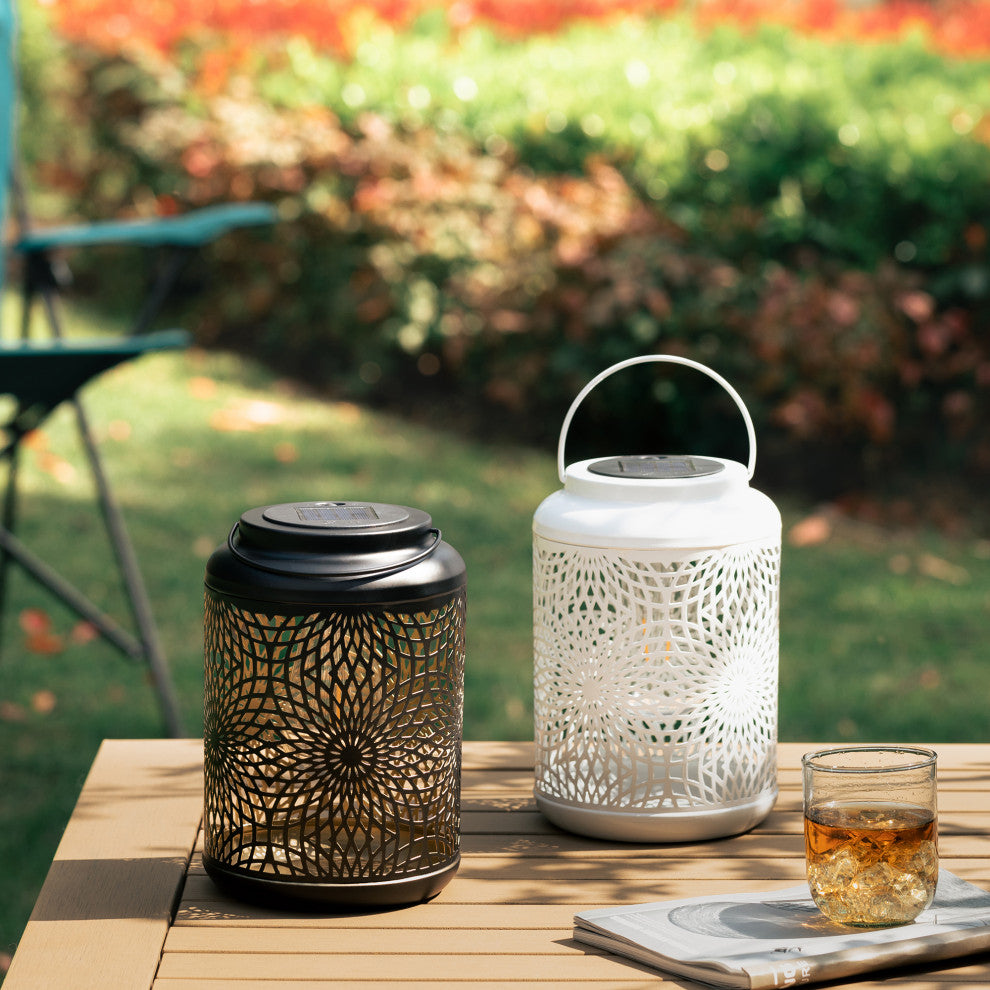 Metal Cutout Solar Powered Hanging Lantern, 2-Piece Set
