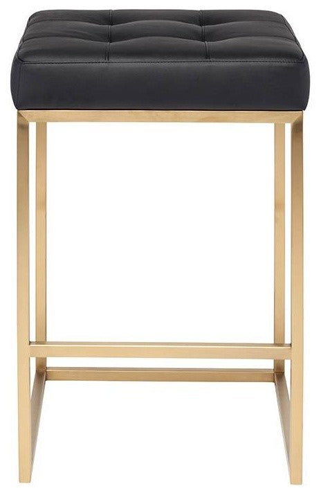 Chi Counter Stool, Brushed Gold Base, Black Seat