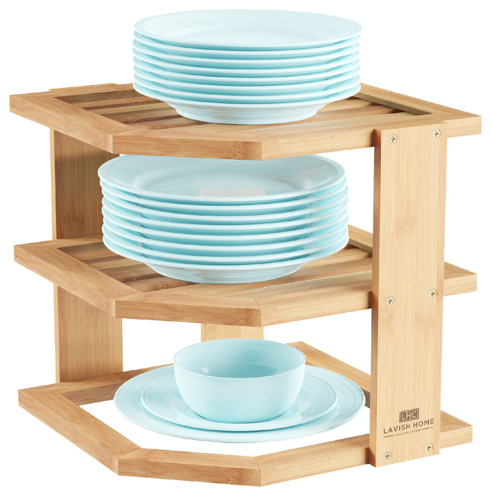 3-Tier Bamboo Corner Shelf for Kitchen or Bathroom Cabinet