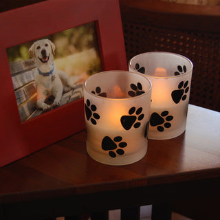 Glass Led Candles, Paw Prints, Set of 2
