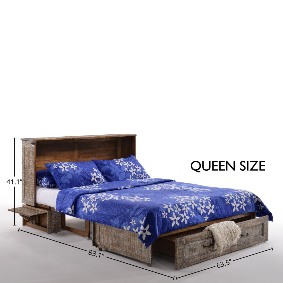 Poppy Cabinet Murphy Bed with Gel Memory Foam Mattress and USB Ports, White Bark