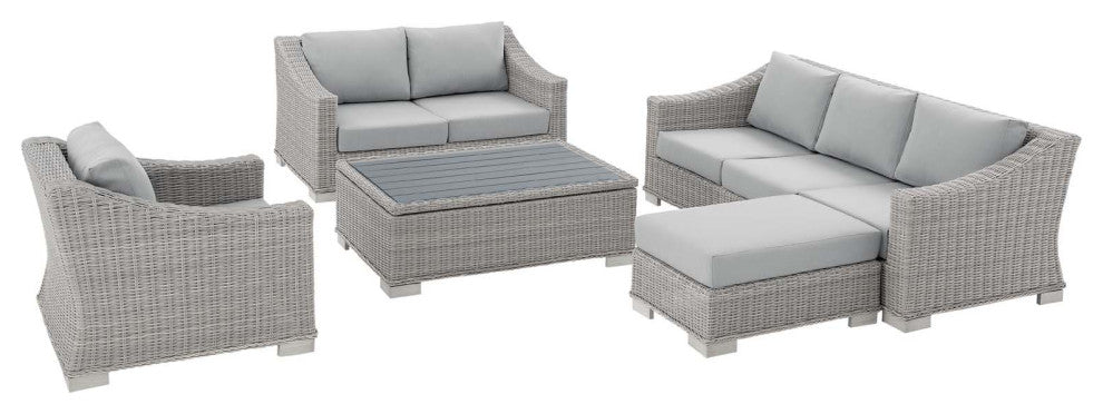 Lounge Sofa Chair Table Set, Rattan, Wicker, Gray, Modern, Outdoor Patio
