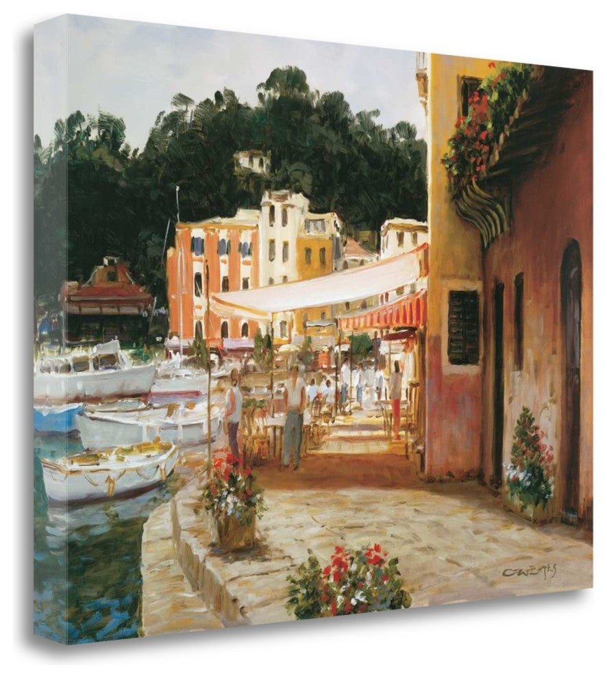 "Morning Stroll - Portofino" By George Bates, Giclee on Gallery Wrap Canvas