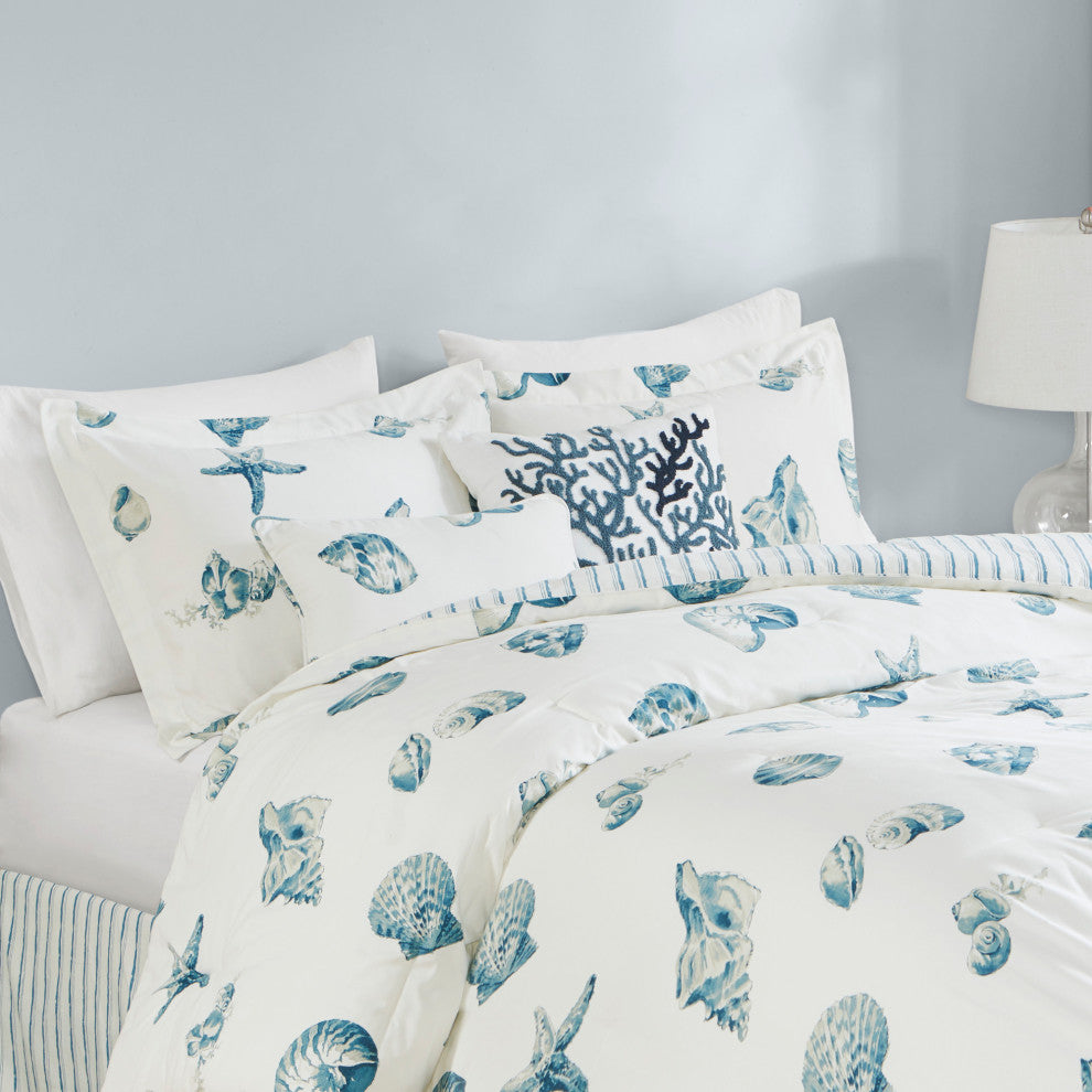 Harbor House Coastal Beach House Blue Seashells Comforter Set