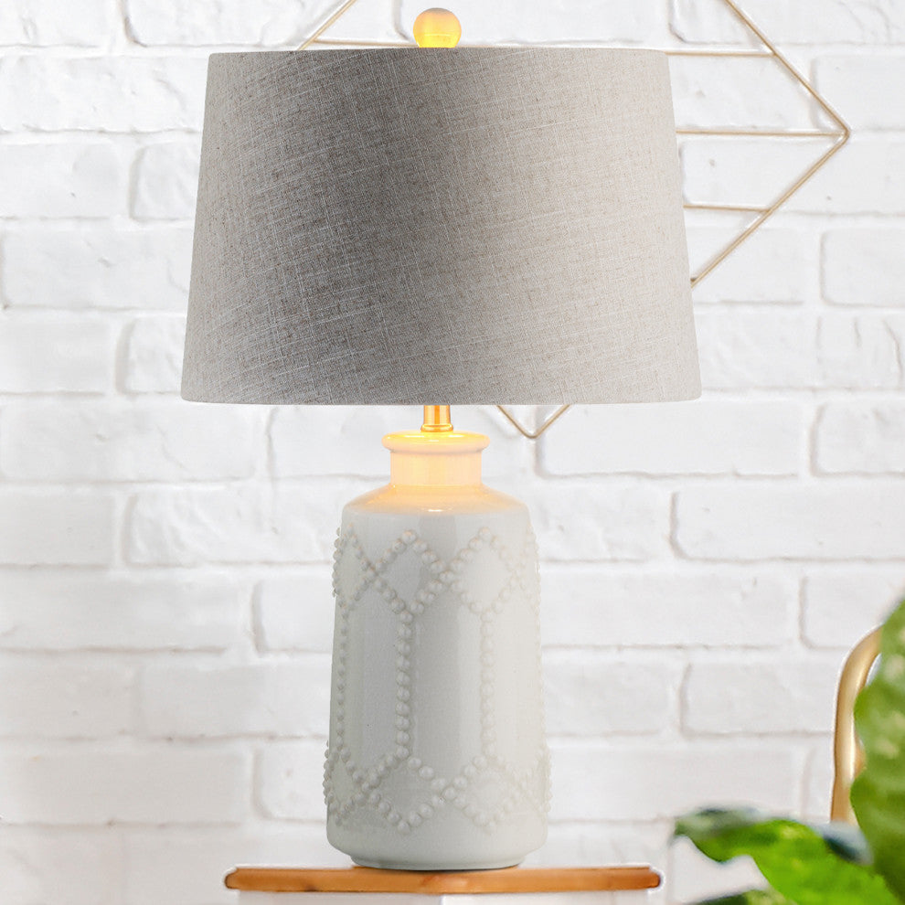 Alice Ceramic LED Table Lamp, Cream, 26", Cream and White