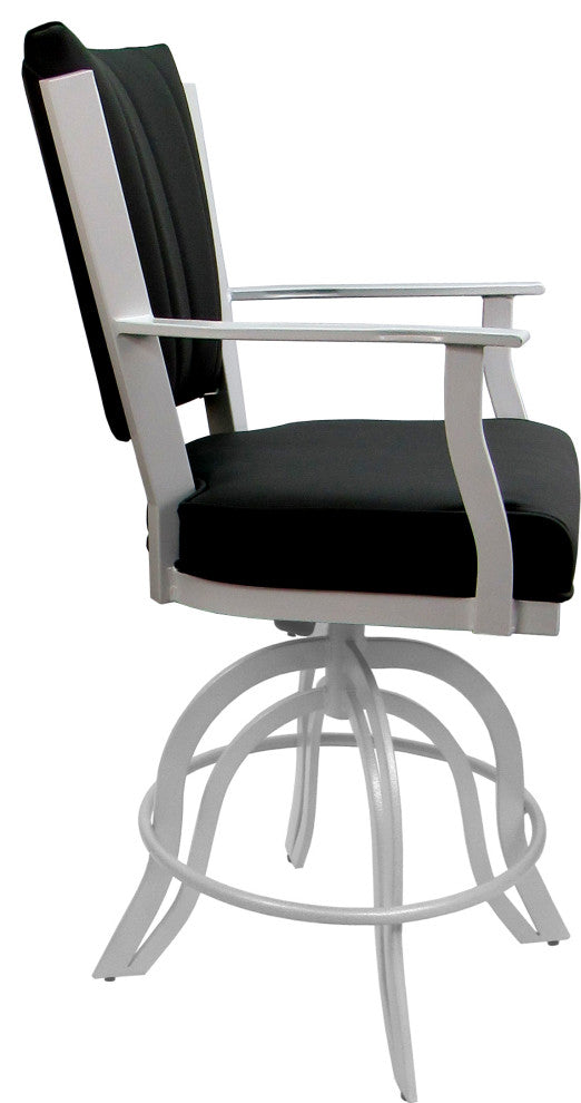 Leather Swivel Tilt Metal Bar Stool - Montana on A-Base, Black Leather on White, 26"