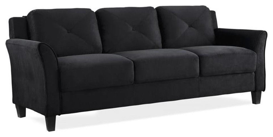 Set of 3 Black Microfiber Sofa and Accent Chair