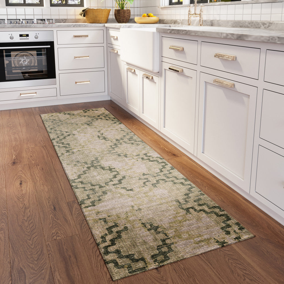 Indoor/Outdoor Sedona SN15 Moss Machine Washable 2'3" x 7'6" Runner Rug