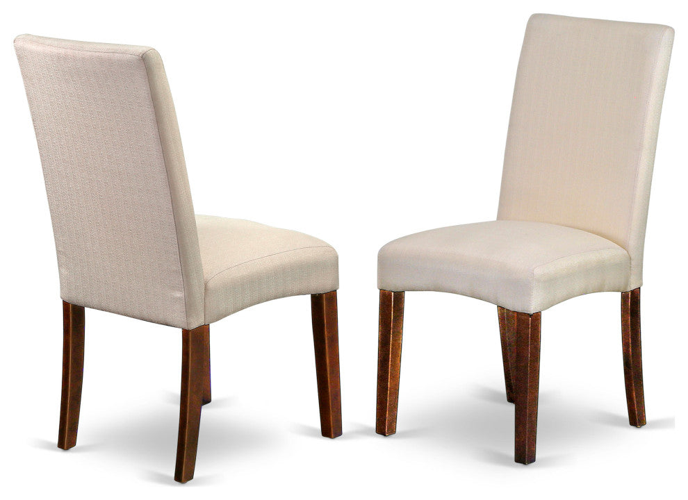 5 Pc Dinette Set, Mahogany Dining Table, 4 Cream Comfortable Chairs, High Back