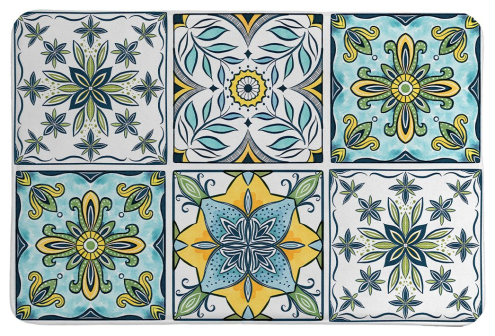 Laural Home Blue Sunrise Medallion Memory Foam Rug