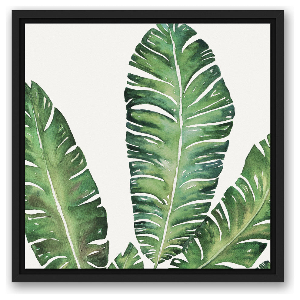 Banana Leaves 16x16 Black Floating Framed Canvas