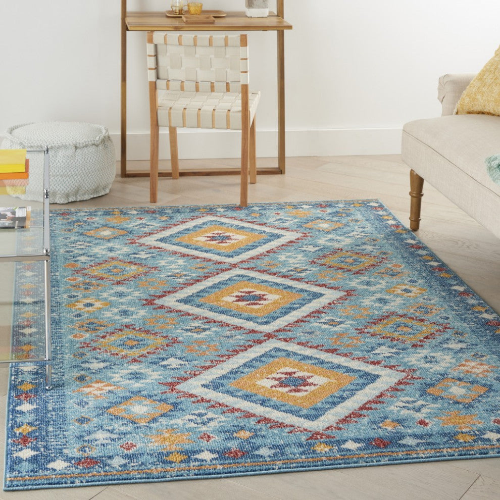 5" x 7" Blue and Multi Diamonds Area Rug