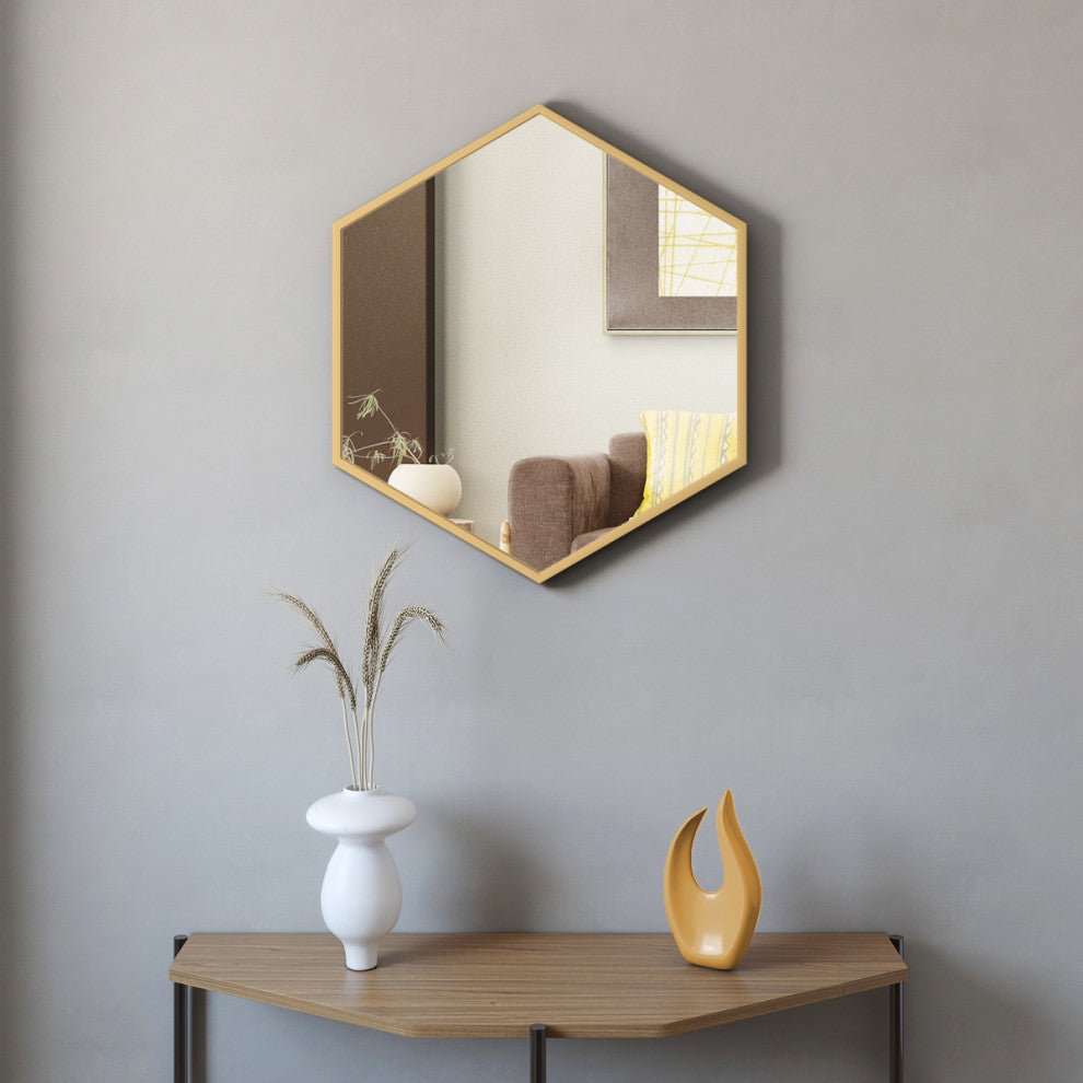 Delta 28" Gold Hexagonal Metal Frame Mirror