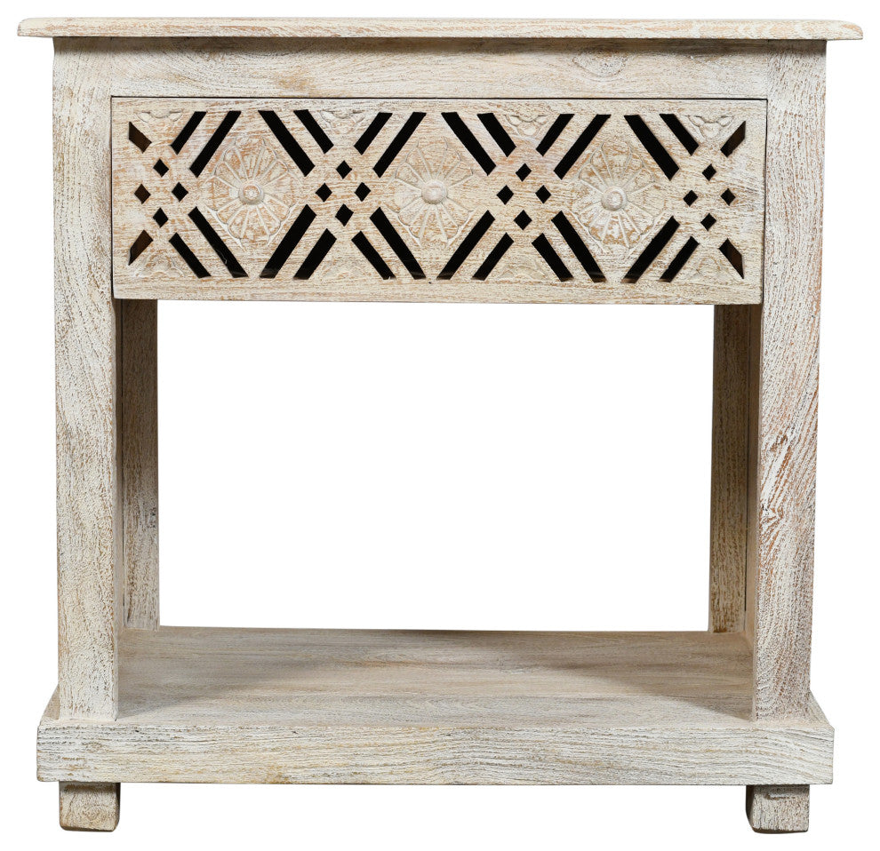 Manny 1-Drawer Solid Wood Nightstand, a Distressed White Finish