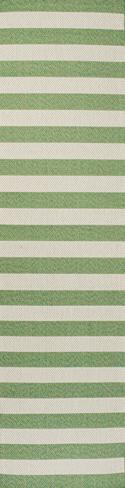 Negril Two-Tone Wide Stripe Indoor/Outdoor Area Rug, Green/Cream, 2x8
