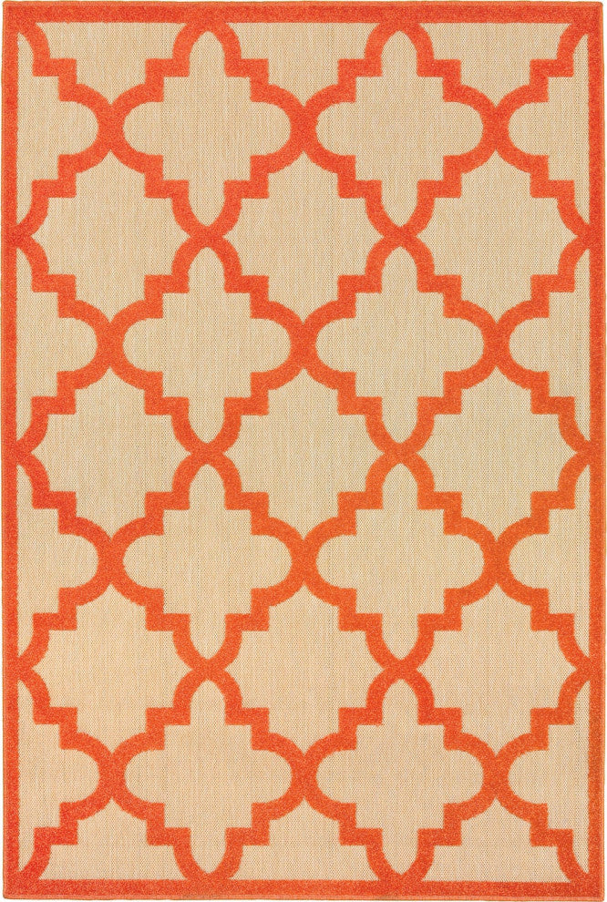 Oriental Weavers Cayman Sand/ Orange Geometric Indoor/Outdoor Rug 6'7"X9'6"