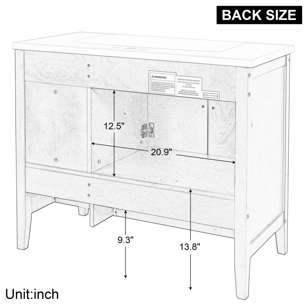 Dimensional schematic/technical diagram showing back size and measurements (instructional).