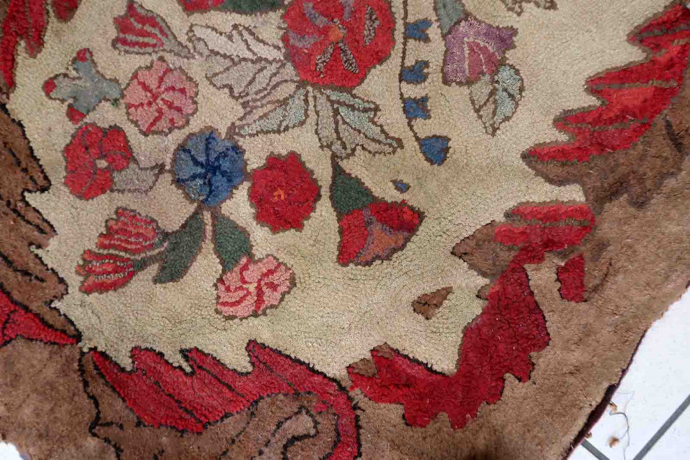 Handmade Antique American Hooked Rug 2.8'x5.5', 86cmx170cm, 1880s